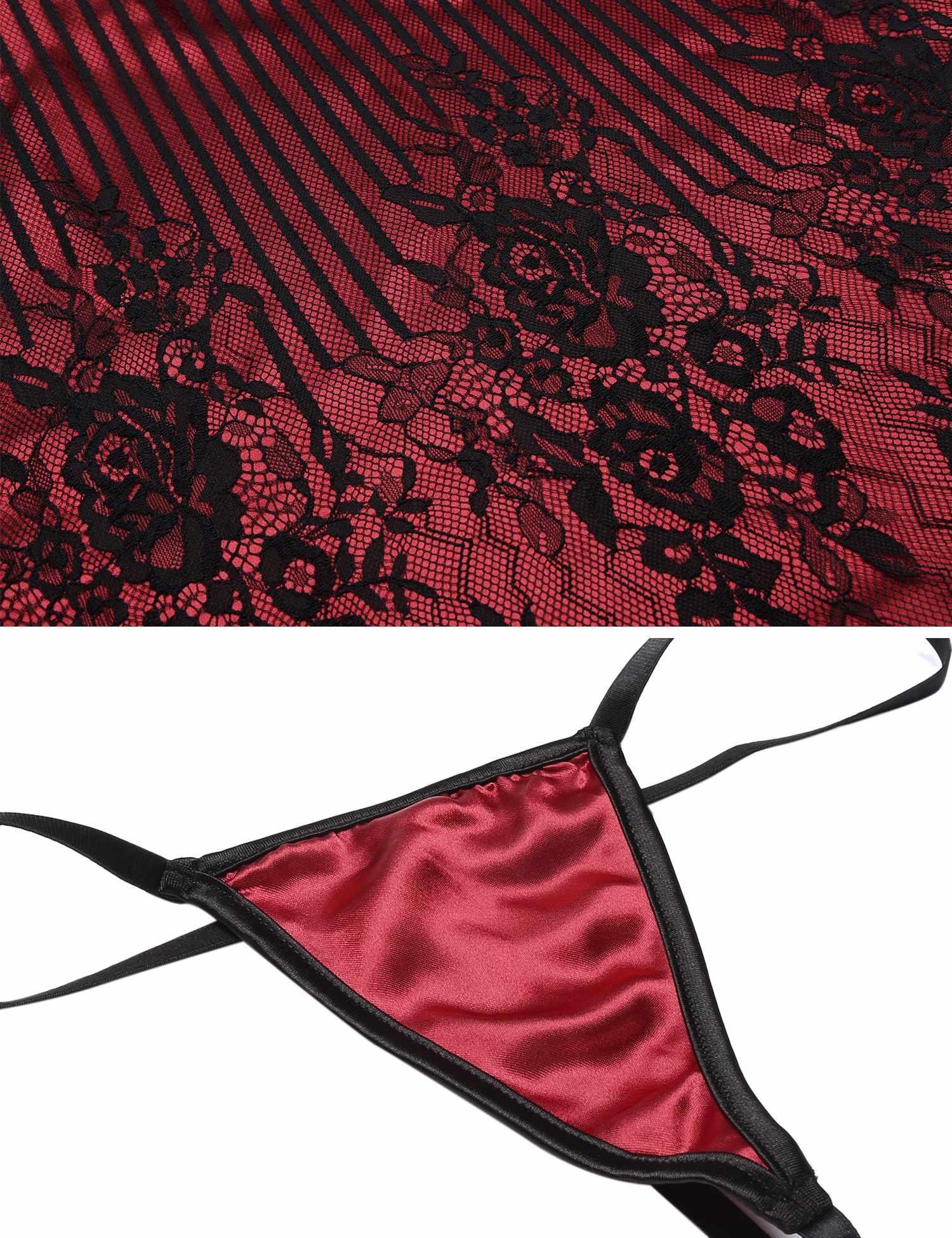 Avidlove Women\'s Sexy Lace Chemise Nightwear Night Dress(Wine Red,XXL)