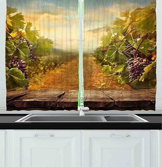 Amazon Com Ambesonne Vineyard Kitchen Curtains Vineyard Ripe