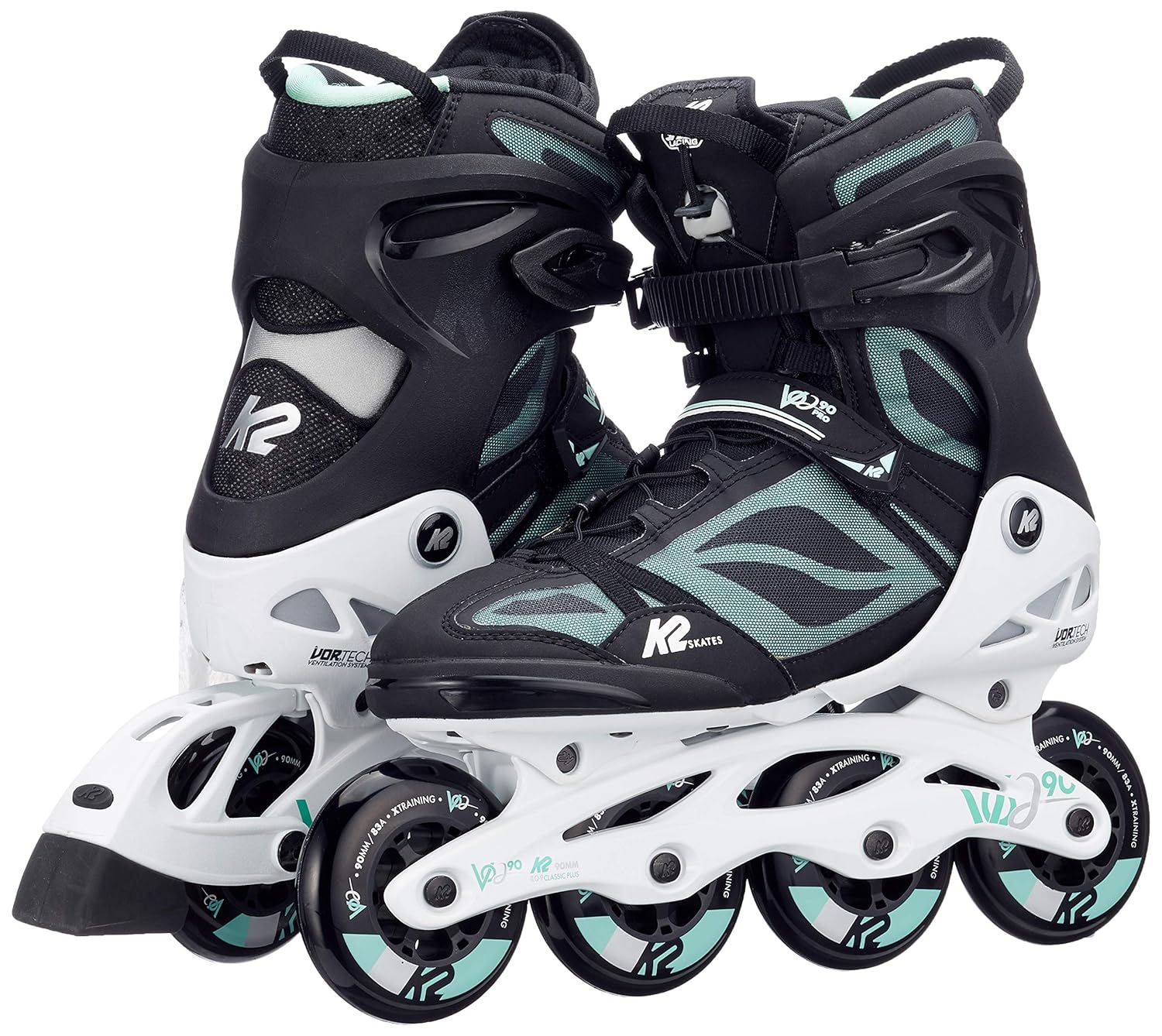 Black/White/Mint K2 Skate Womens Vo2 90 Pro Inline Skates Racing Skates
