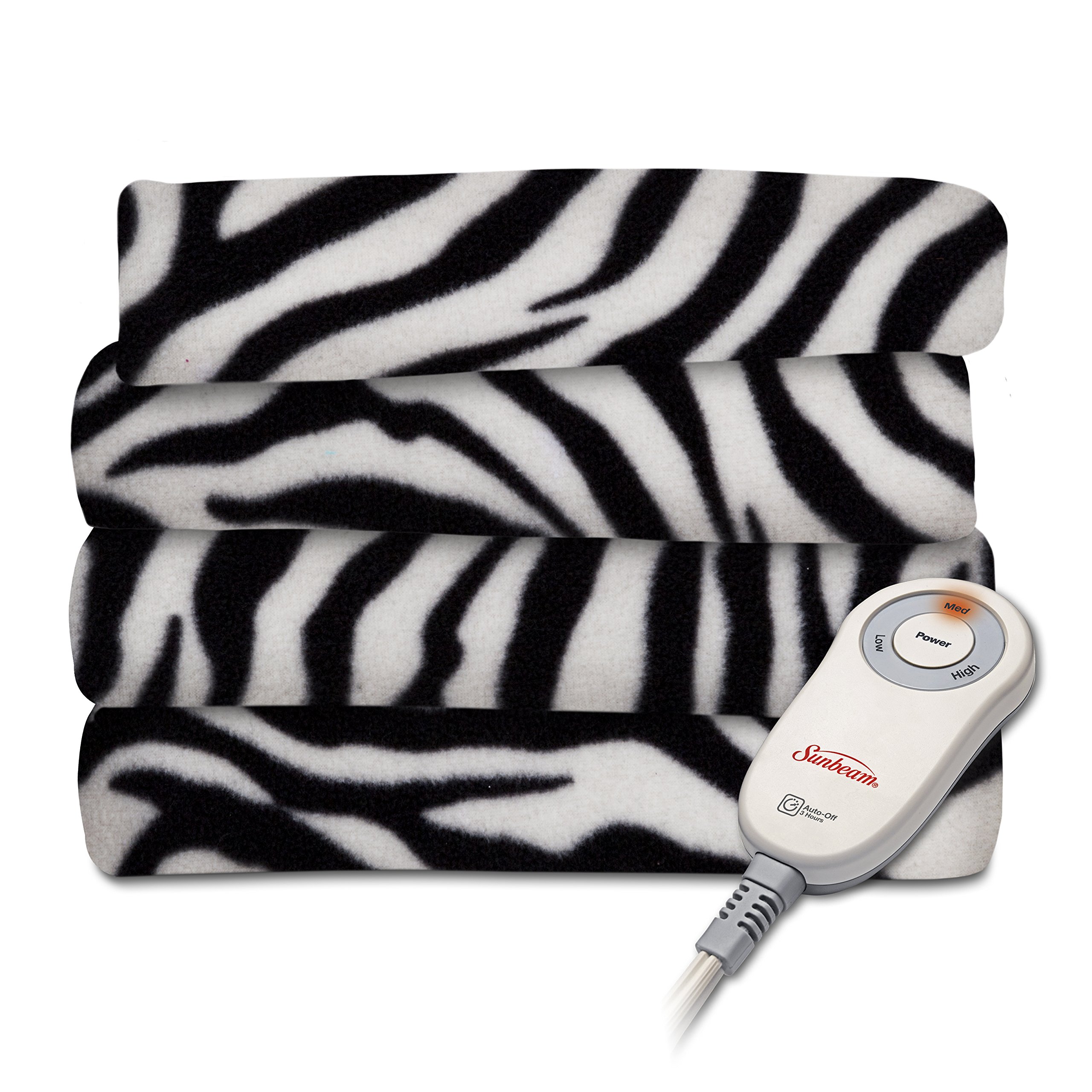 Sunbeam Fleece Heated Throw Zebra Black 11 91aDcfaV yL