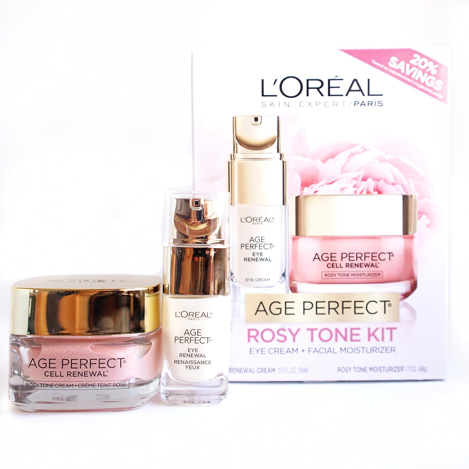 Amazon.com: L'Oréal Paris Age Perfect Rosy Tone Face Moisturizer and Eye  Renewal Cream Holiday Gift Set: Beauty