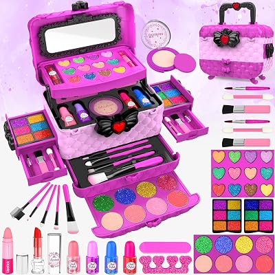 FHNSEL 54 Pcs Kids Makeup Kit Safe Non-Toxic Princess Satchel
