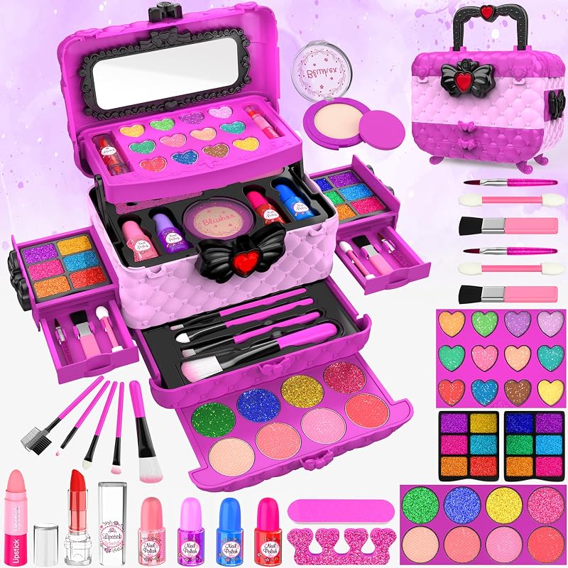 FHNSEL 54 Pcs Kids Makeup Kit Safe Non-Toxic Princess Satchel
