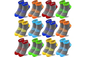 Tsmollyu Boys Socks 12 Pairs Half Cushion Low Cut Athletic Ankle Socks Kids Socks for Boys
