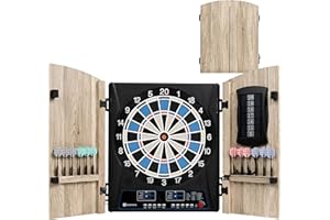 MD Sports Dartboard Cabinet Multiple Styles Electronic Dartboard With Digital X/O Cricket Scorekeeping and Dart Set, Perfect for Cricket Games