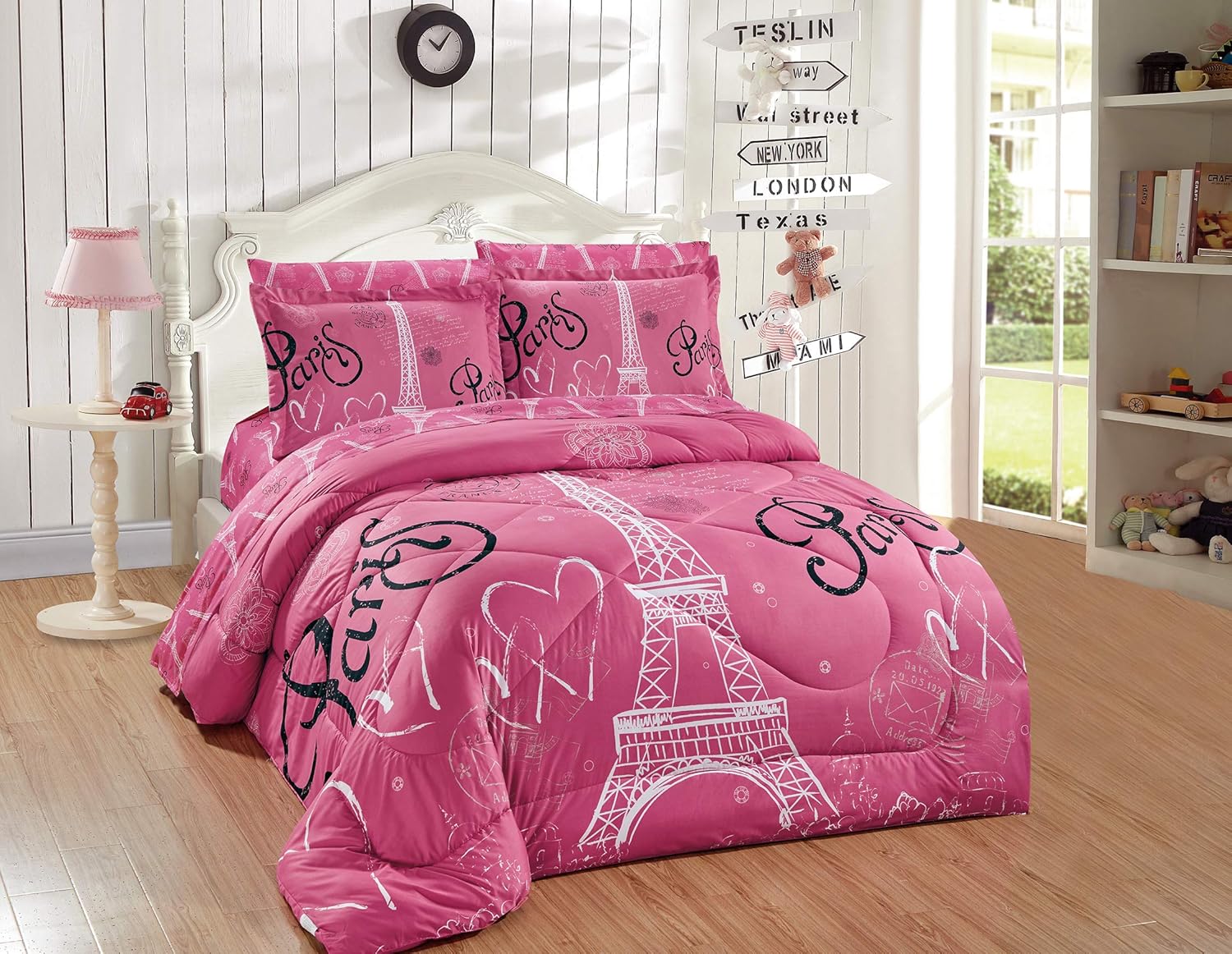 Kids Zone Home Linen 5pc Twin Comforter Set Paris Eiffel Tower