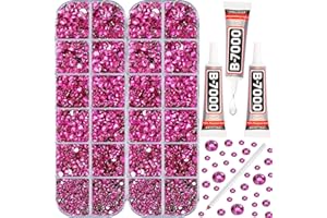 11000Pcs Hot Pink 2/3/4/5mm Flatback Rhinestones with Glue for Bedazzling Crafting Clothing Clothes Crafts Shoes Nail Art, Re