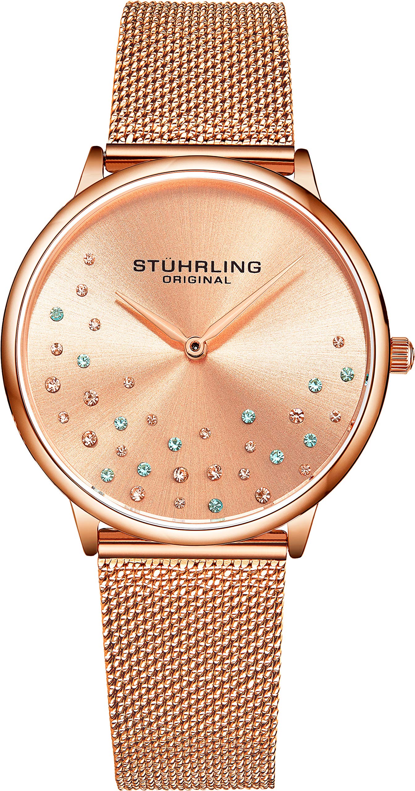 Stuhrling Original Womens Watch Krystal Analog Watch Dial, Stainless Steel Mesh Bracelet 3928 Watches for Women Collection (Rose Gold)