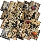 Ganeen 60 Pcs 10 x 10 Inch Vintage Halloween Quilting Fabric Squares Retro Halloween Fat Patchwork Precut Strips Rustic Crow Skull Fabric Bundles for Holiday DIY Craft Sewing Quilt Material Handmade