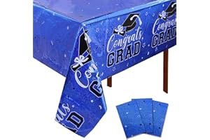 Sparkling Graduation Tablecloth Decoration 2026, 3CT Blue Gongrats Grad Holographic Laser 9FT Tablecover for Graduation Party