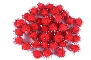 YYCRAFT 100pcs Glitter Tinsel Pom Poms Sparkle Balls for DIY Craft/Christmas Party Decoration/Cat Toys(25mm,Red)