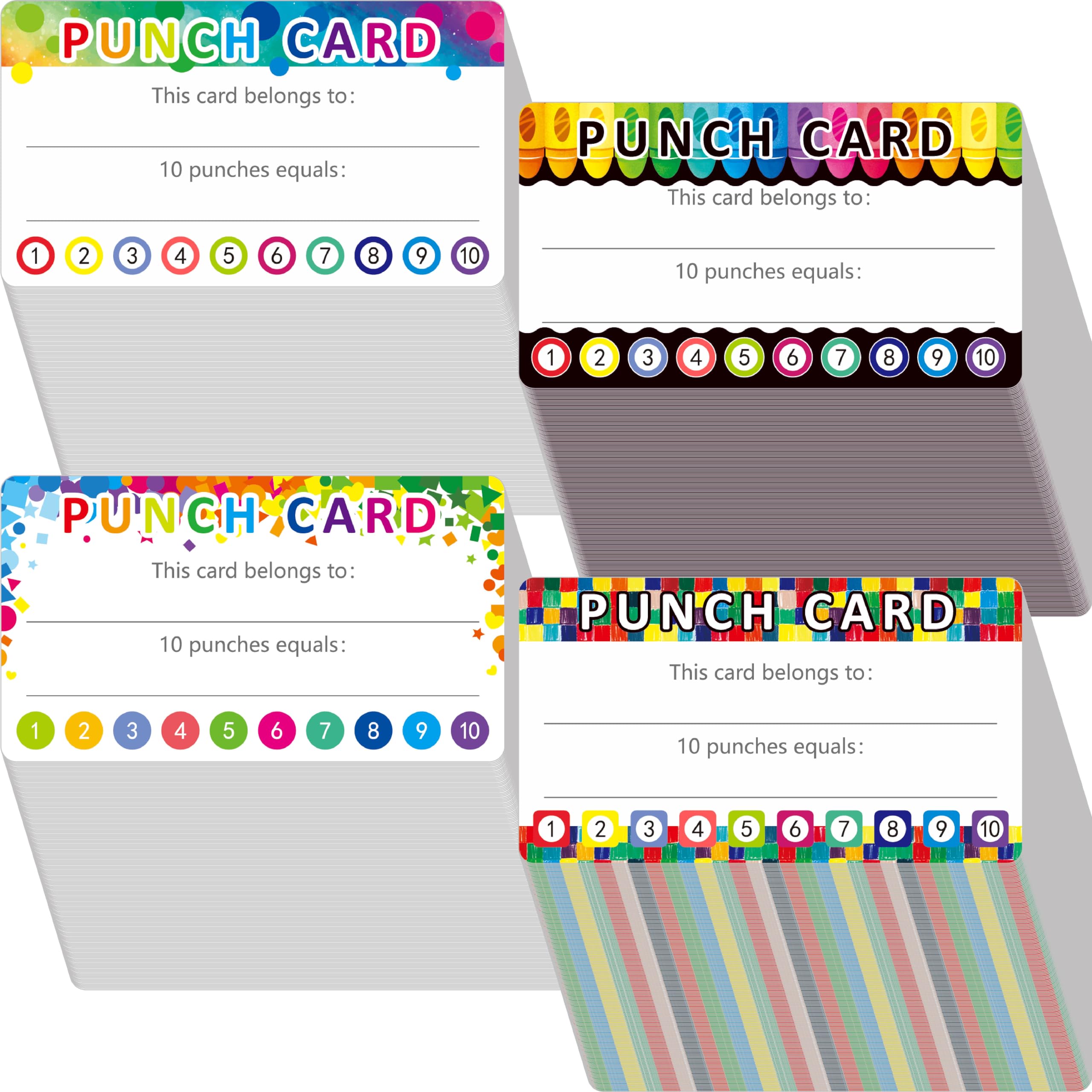 332 PCS Punch Cards, 4 Designs Incentive Reward Card Student Awards Loyalty Cards for Business, Classroom, Kids Behavior, Students, Teachers (3.5” x 2”)
