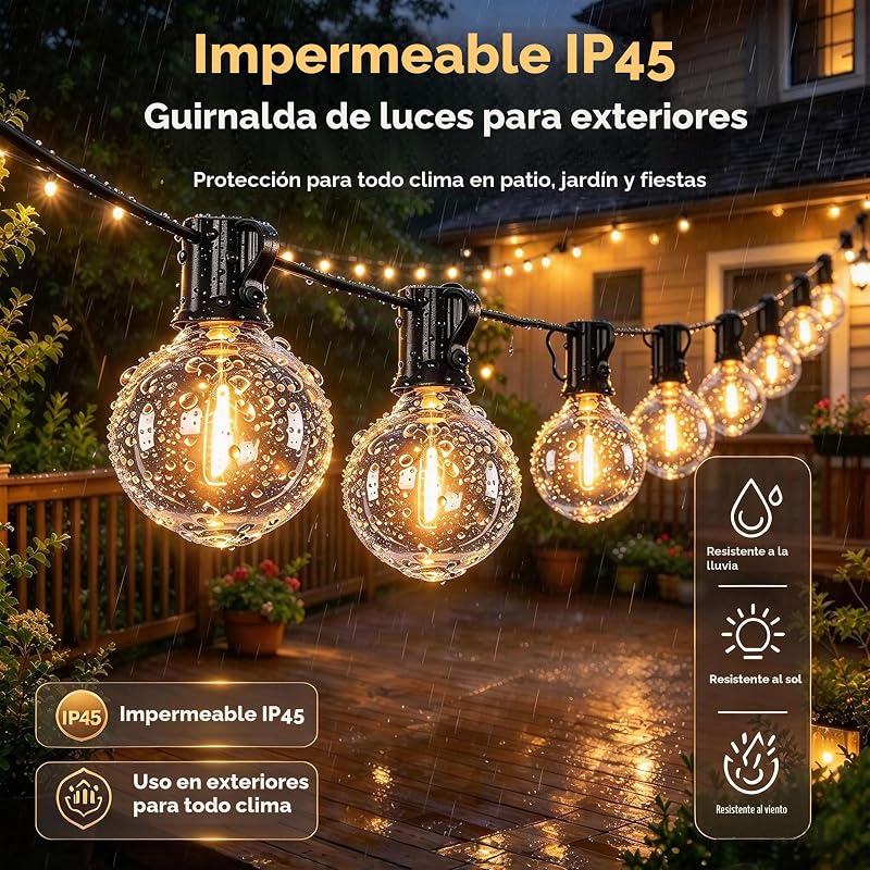 13 Metros Guirnalda Luces Exterior G40 LED Guirnaldas Luminosas de Exterior Impermeable IP45, Cadena de Luz para Jardín Terraza Patio Fiesta, 2700K Blanco Cálido — foto 2 de 8