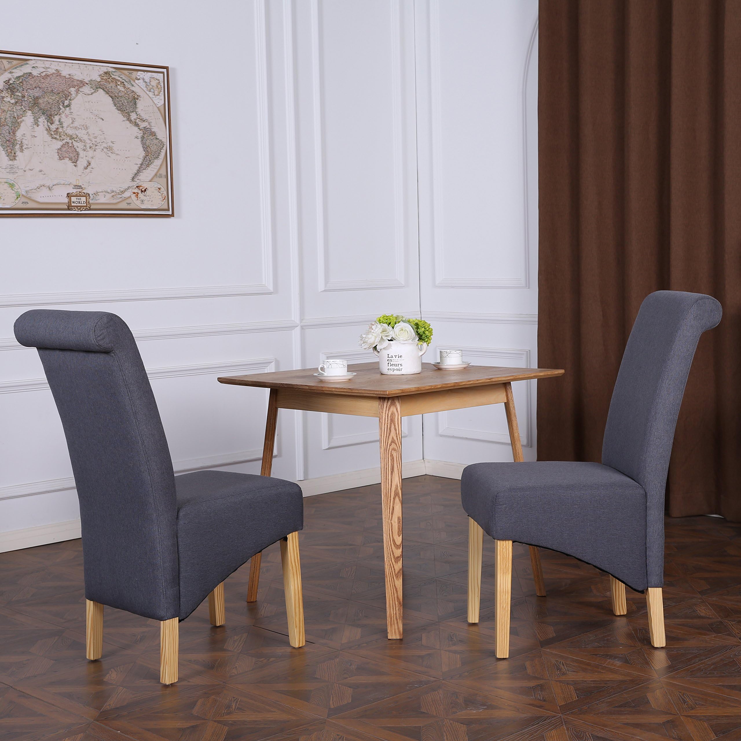 The Home Garden Store Set of 2 Cambridge Fabric Dining Chairs Scroll High Back Dark Grey