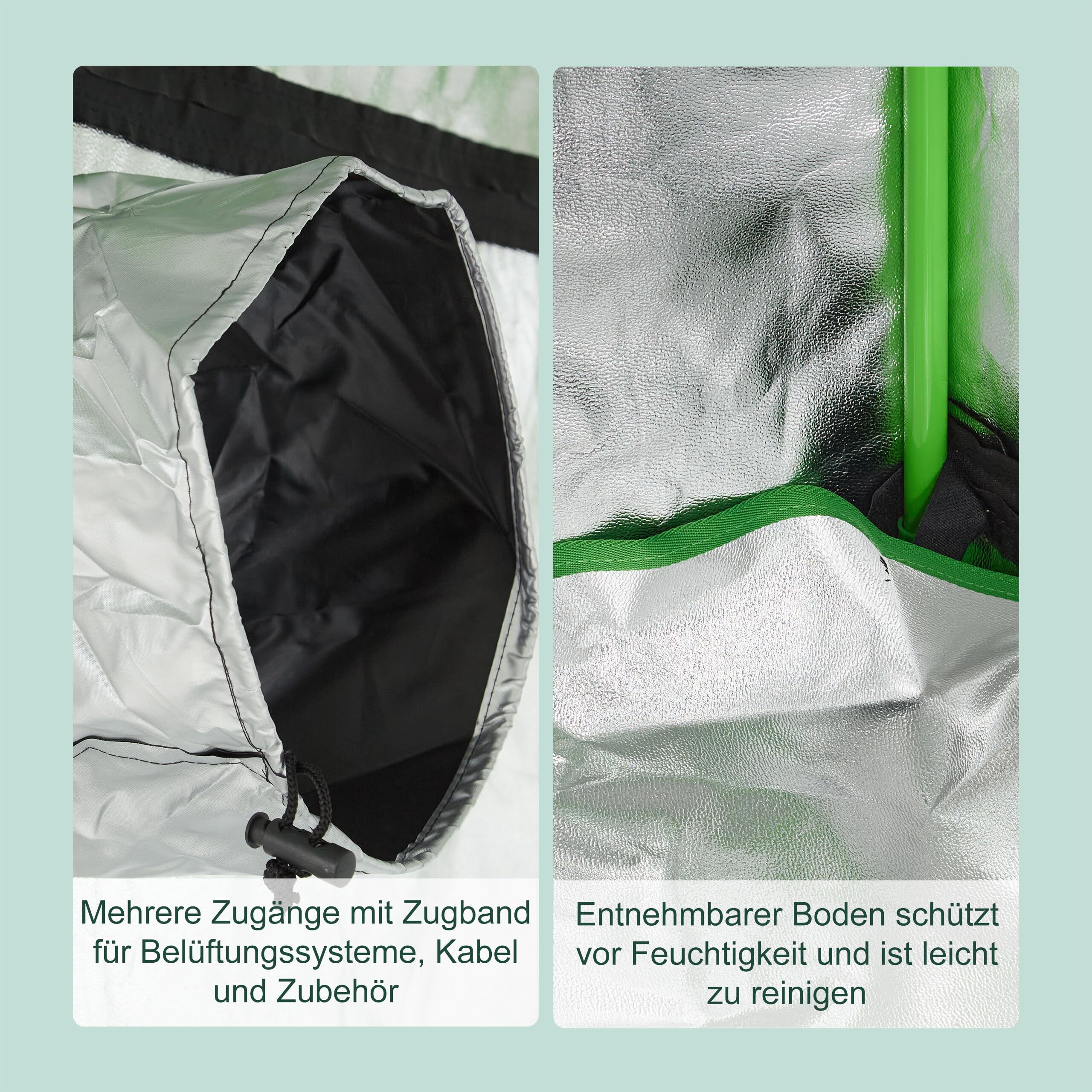 Relaxdays Growzelt, HxBxT: 180x80x80 cm, reflektierende Innenfolie, lichtundurchlässig, indoor Zuchtzelt, schwarz/grün 7