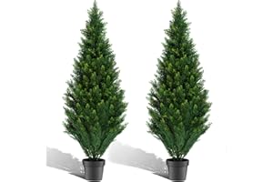 POZOY 2 Pack 5ft Artificial Cedar Topiary Trees, Outdoor Faux Arborvitae Plants UV Resistant, Anti-Fading, Lasting Evergreen Pine Shrubs for Indoor, Front Porch, Office Decor