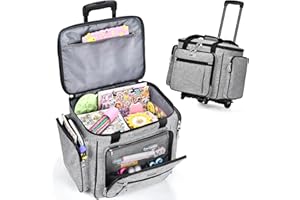 CAB55 Rolling Craft Bag, Tote Bag with Wheels for Women, Rolling Teacher Bag with Removable Folding Hand Truck (Grey)