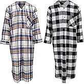 Andrew Scott Men's 2 Pack Lightweight Cotton Flannel Sleep Shirt, Long Henley Nightshirt Pajamas