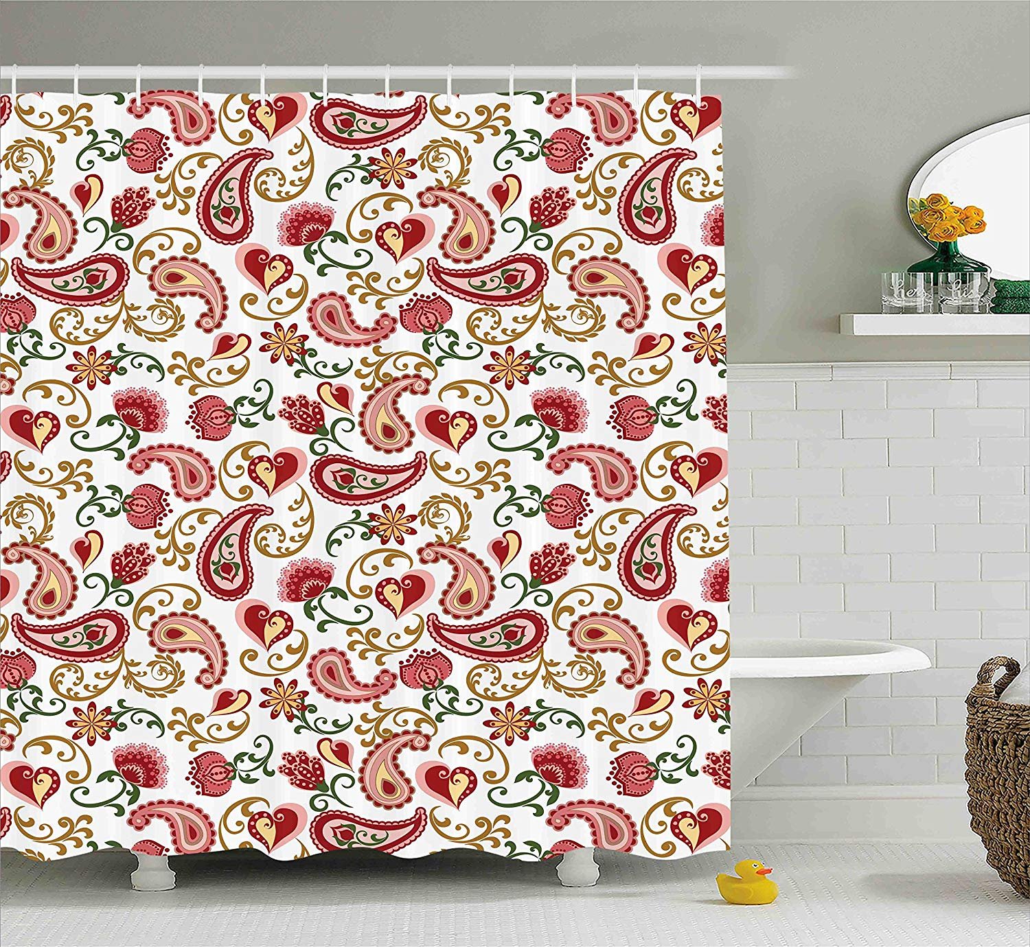 Buzrl Paisley Shower Curtain Red And Pale Pink Ethnic Style Rose