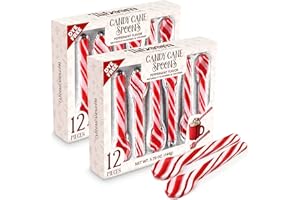 TABOOM Peppermint Candy Cane Spoons Dye-Free - Pack of 24 Individually Wrapped Christmas Peppermint Flavored Hot Chocolate Spoons - Festive Holiday Treats for Stirring, Gifts & Stocking Stuffers