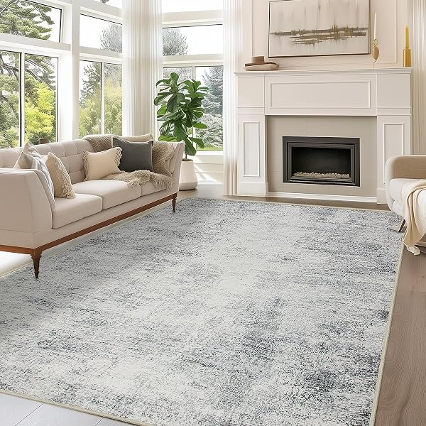 CAPSLPAD 8X10 ABSTRACT AREA RUG, NON-SLIP WASHABLE FOLDABLE RUG, LOW PILE ULTRA SOFT NON-SHEDDING, MODERN GREY STAIN RESISTANT LARGE RUG FOR LIVING ROOM, BEDROOM, OFFICE, DINING, ROOM