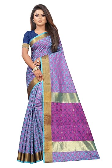 Women's Banarasi Silk Zari Woven Saree with Blouse (Purple)