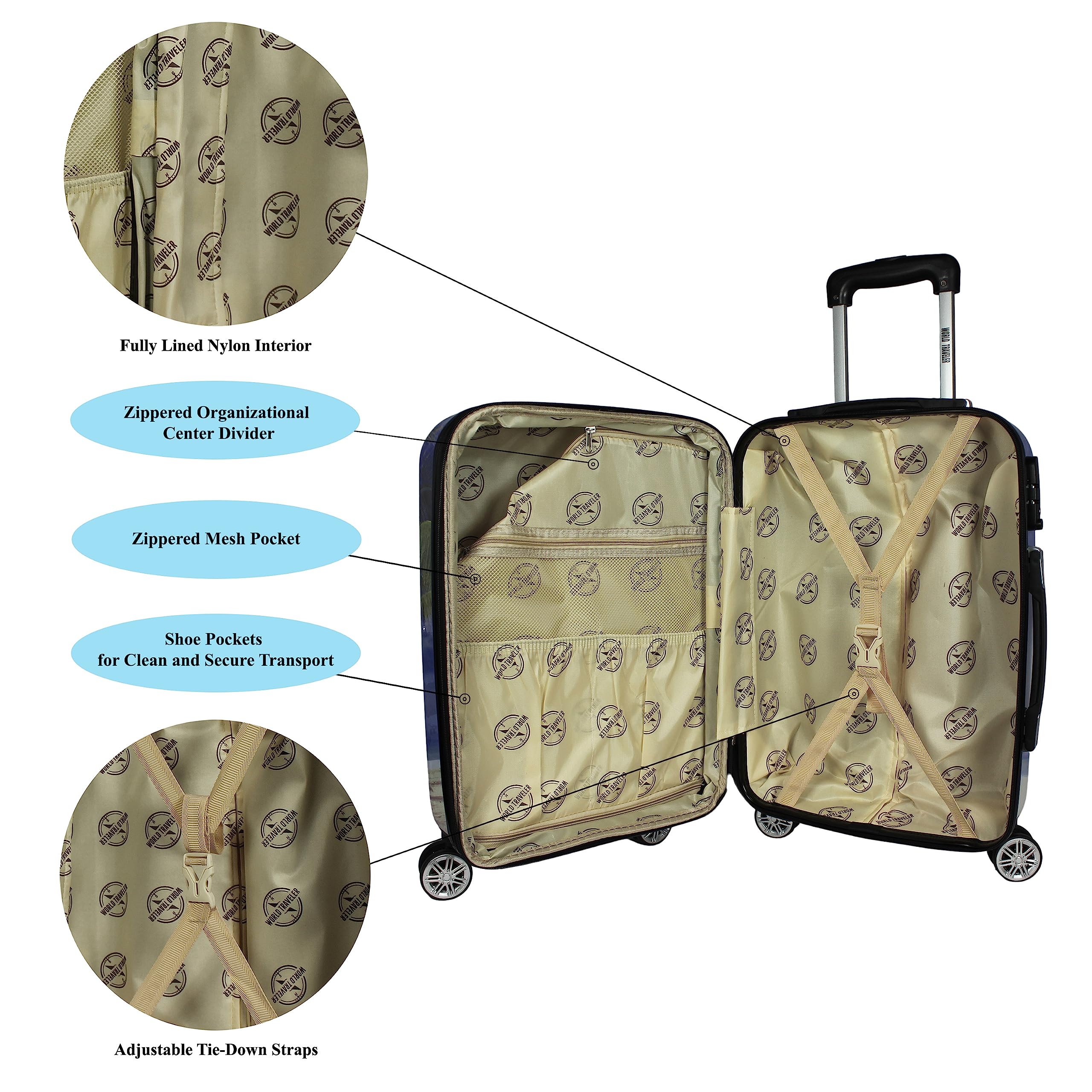 World Traveler Palm Tree Hardside 2-Piece Carry-On Spinner Luggage Set, One_Size