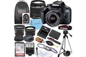 Canon EOS T100/4000D DSLR Camera with EF-S 18-55mm Lens, SanDisk Memory Card, Tripod, Flash, Backpack + ZeeTech Accessory Bun