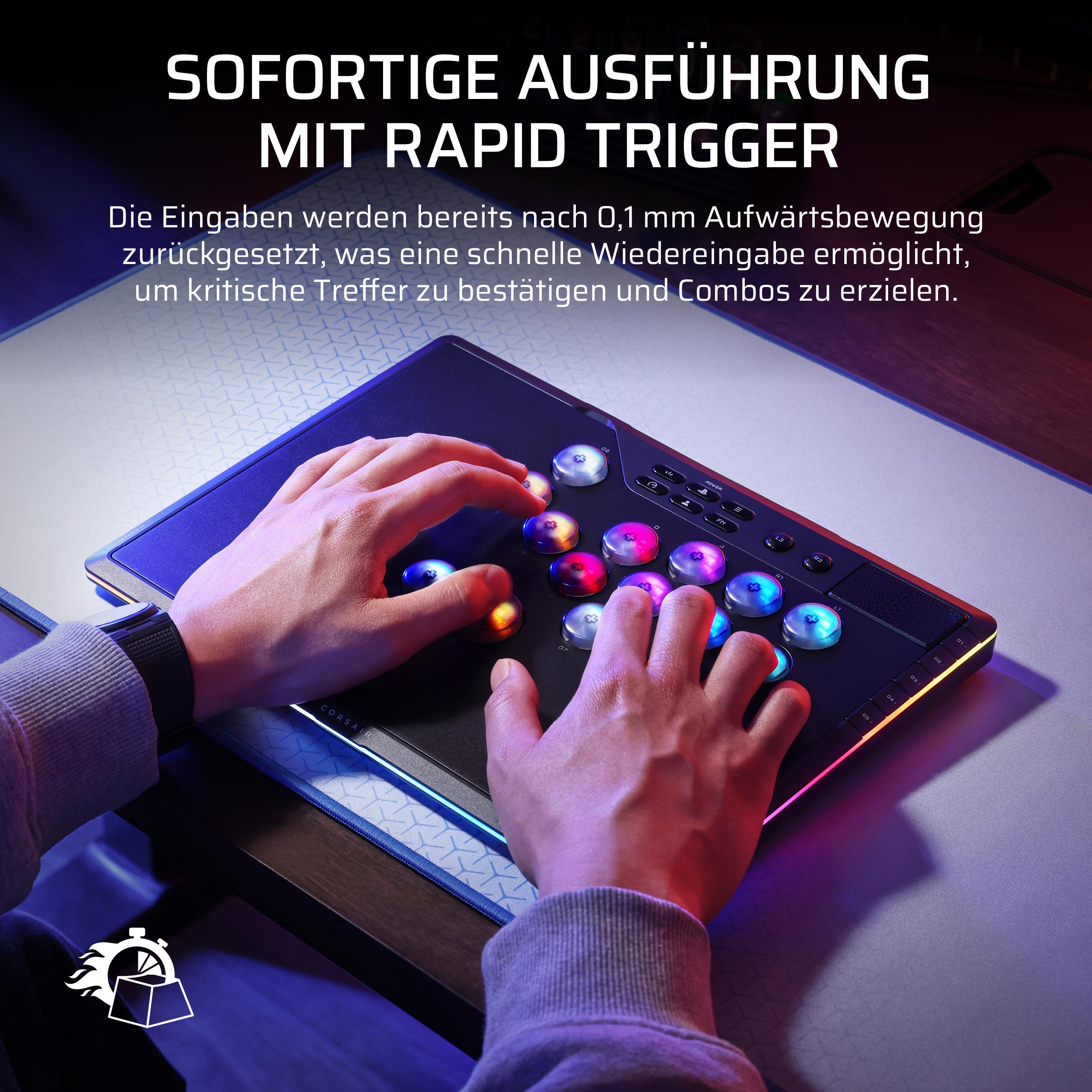 CORSAIR NOVABLADE PRO Kabel und Hebelloser Controller mit Hall-Effekt – 15-Haupttasten-Layout, 1000Hz-Polling, 2,4 GHz Kabellos, SOCD, MGX Hyperdrive Hall-Effekt-Magnetschalter, PS5, PS4, PC – Schwarz 5