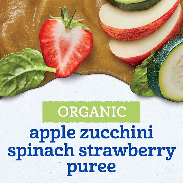 GERBER ORGANIC BABY FOOD POUCHES, 2ND FOODS FOR SITTER, APPLE ZUCCHINI SPINACH STRAWBERRY, 3.5 OUNCE