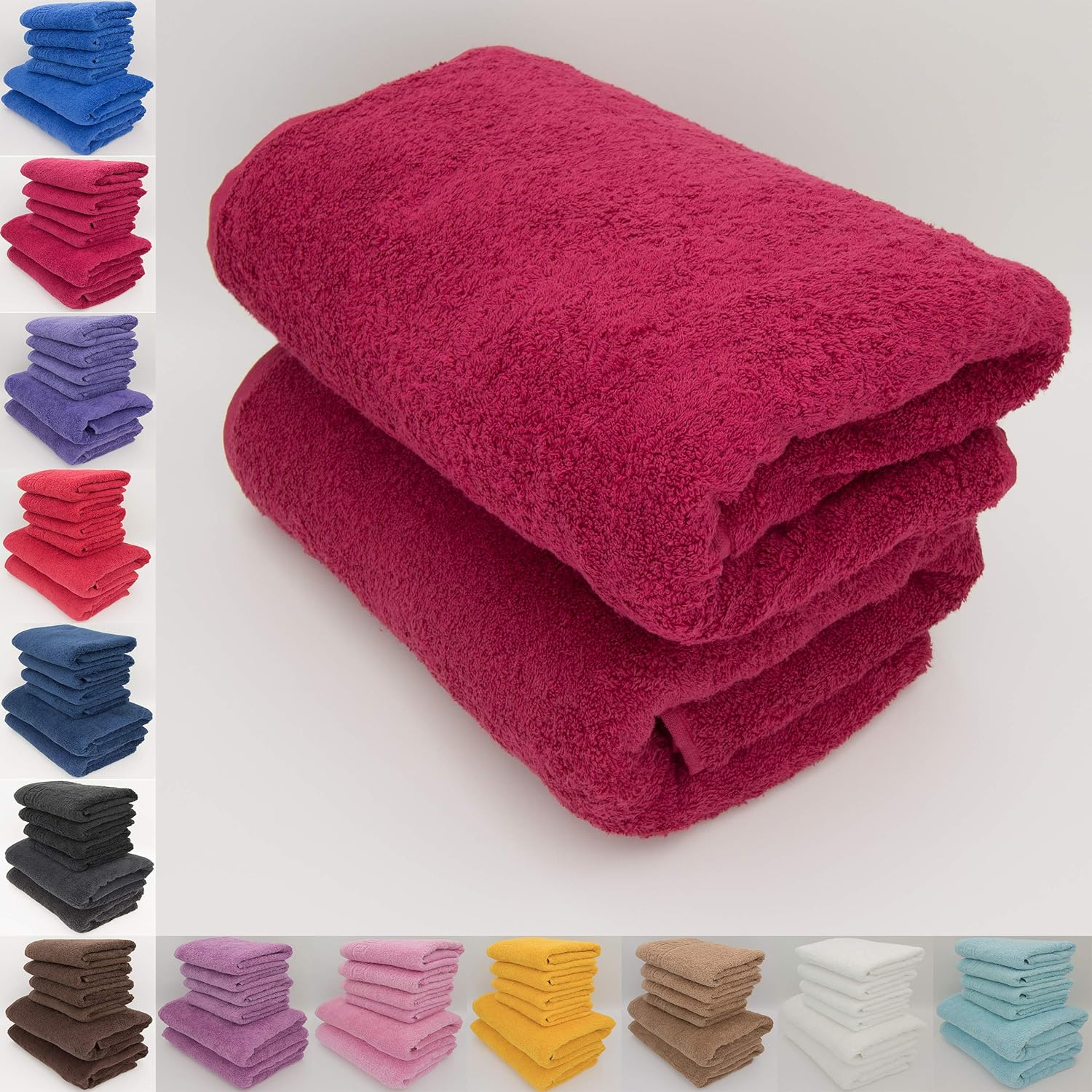 BURGUNDY 2 BATH TOWELS SET, 70X140 LARGE SIZE 100 NATURAL COTTON 500