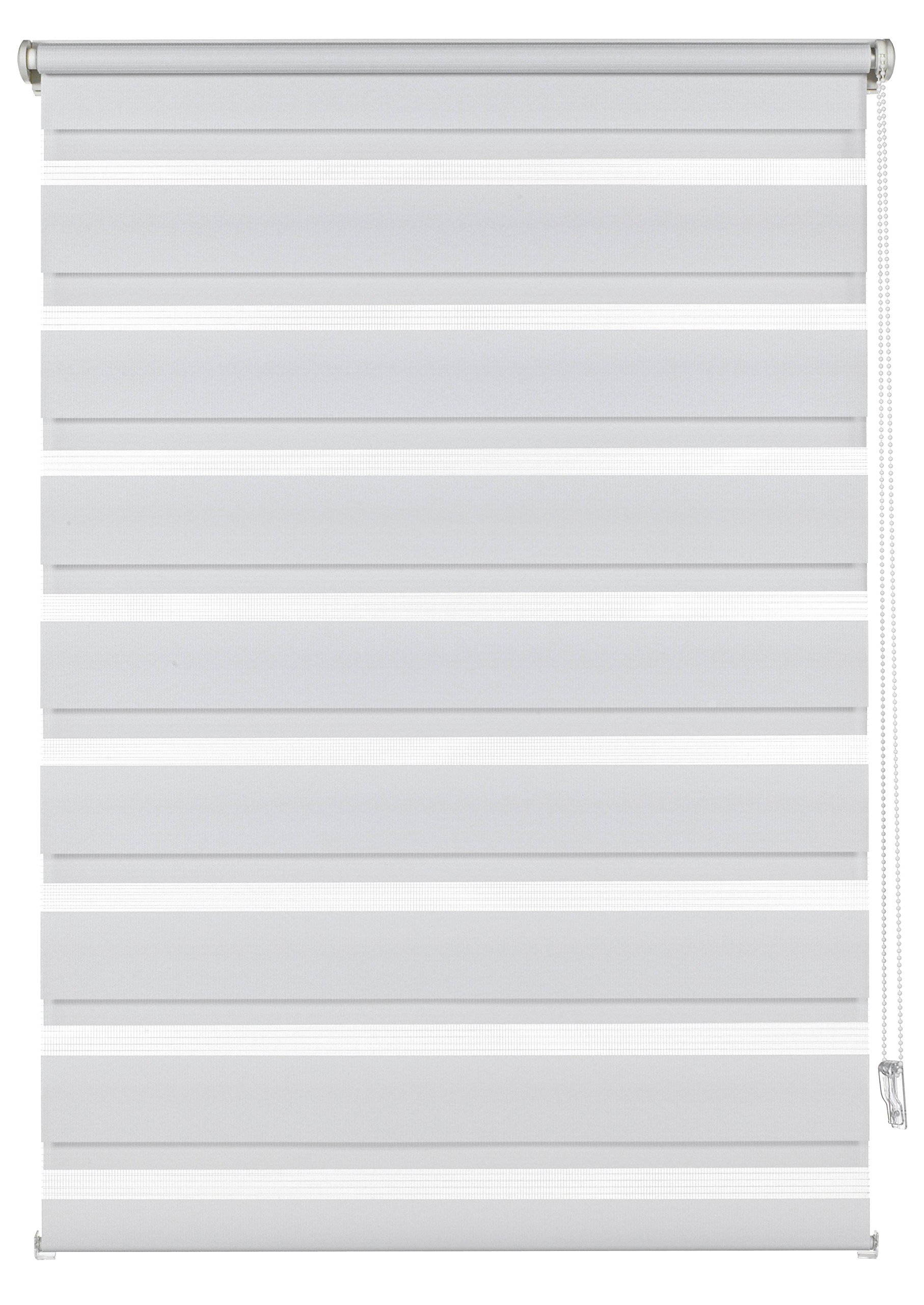 Deco Company Double Roller Blind to be clamped on, Duo Roller Blind / Side Blind, Transparent and opaque stripes, All mounting parts included, White, 75 x 150 cm (WxH), 23-1006