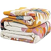 VANJOROY Boho Large Throw Blanket for Bed Couch, 100% Organic Cotton Soft Queen Throw-Floral Butterfly Decor Fall Blanket for Sofa Quilt and Gift, 80" x 90"-Beige