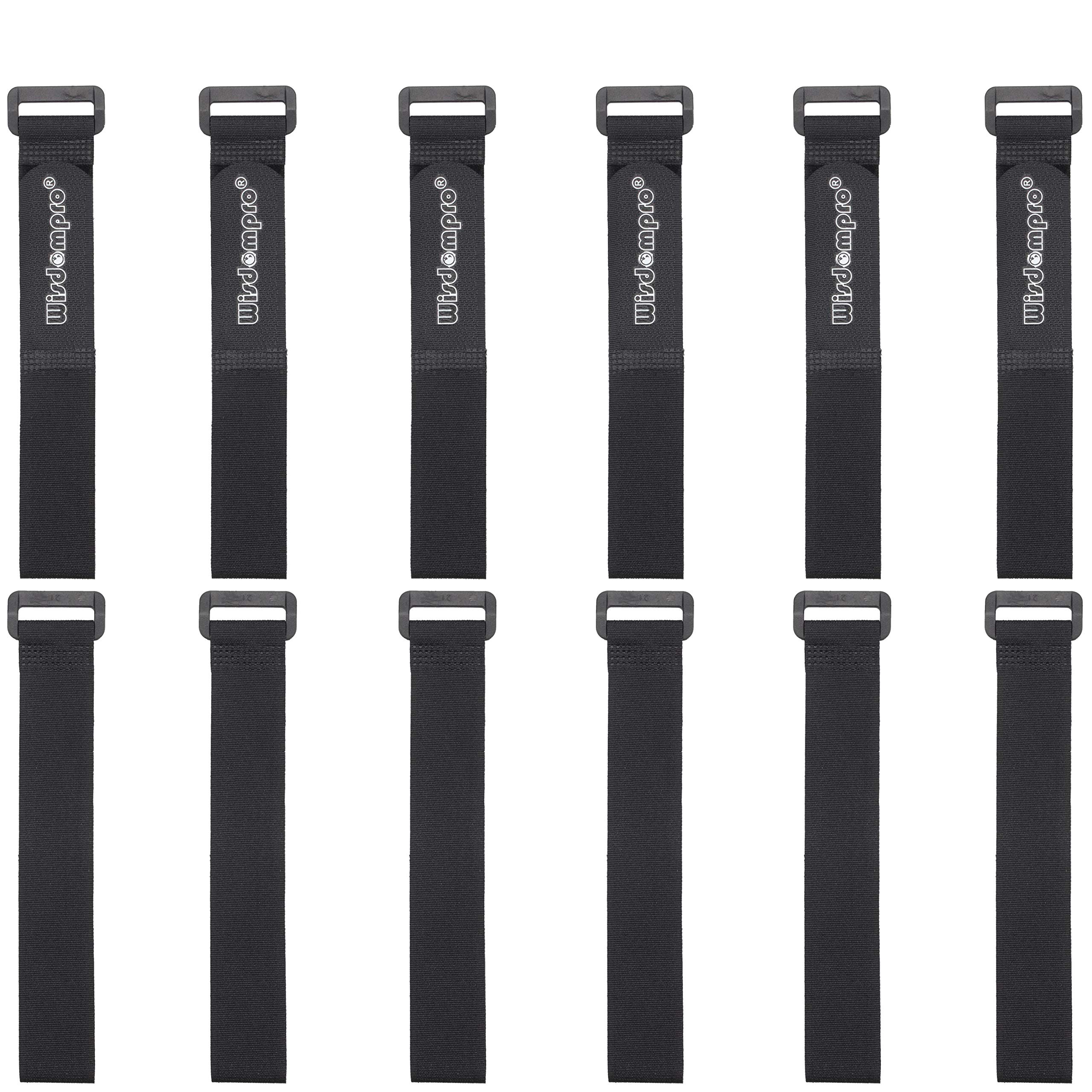 12 Pack 1 x 12 Inches Hook and Loop Reusable Fastening Cable Tie Down Straps by Wisdompro - Reusable, Durable Functional Ties to Keep Your Home, Office, Workspace from Tangled Messes of Cords