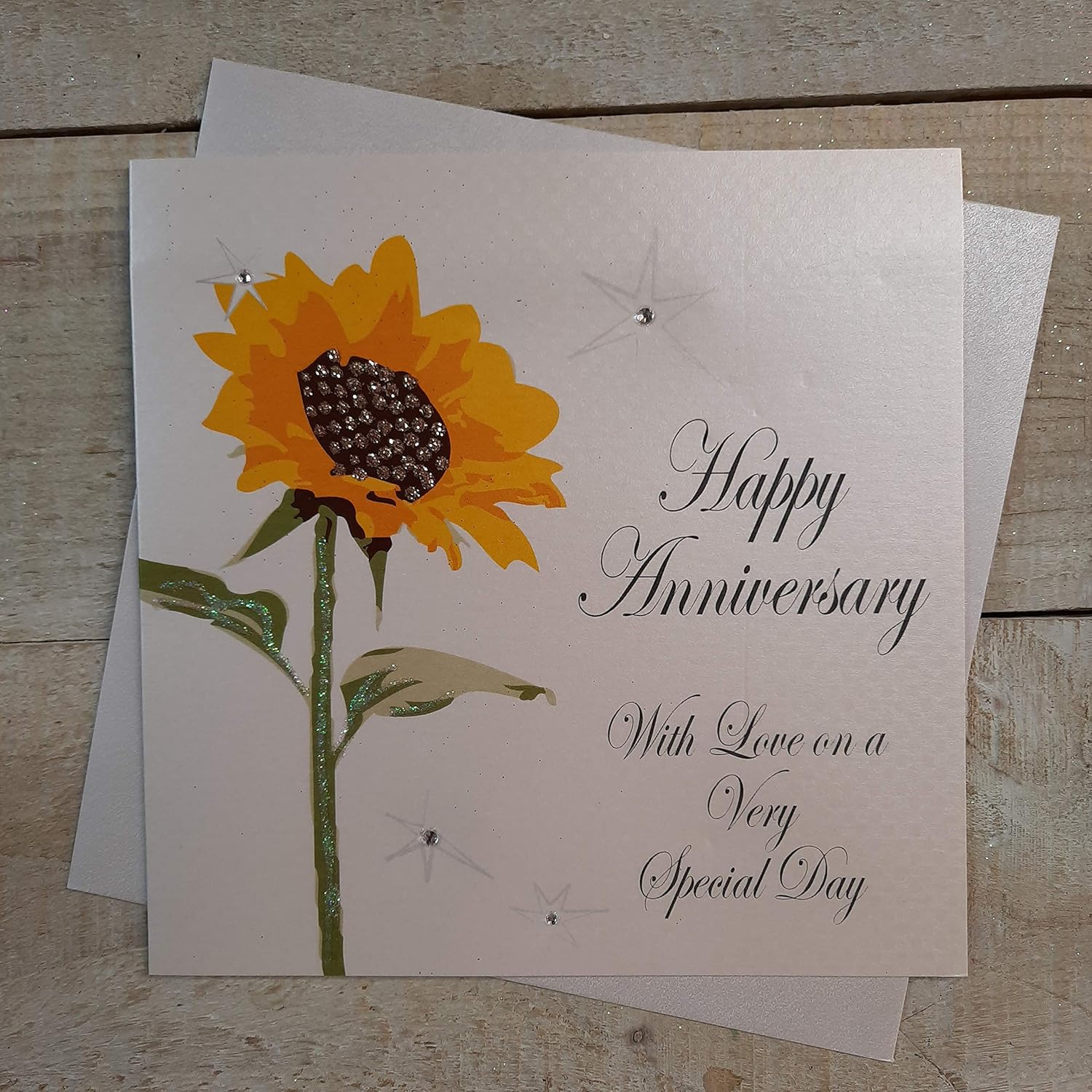 WHITE COTTON CARDS Happy Love On A Very Special Day, Handmade Anniversary Card (Sunflower), 16cm x 16cm