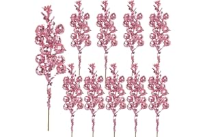 CHOONSHOW 18 Pack Christmas Glitter Berries Stems, 7.8Inch Artificial Christmas Picks for Christmas Tree Ornaments, DIY Xmas Wreath, Garland, Crafts, Gift, Holiday and Home Decor (Pink)
