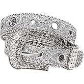 Dubulle Rhinestone Belt Women Men's Leather Belts Western Bling Silver Buckle for Jeans Pants (Waist 26-40")