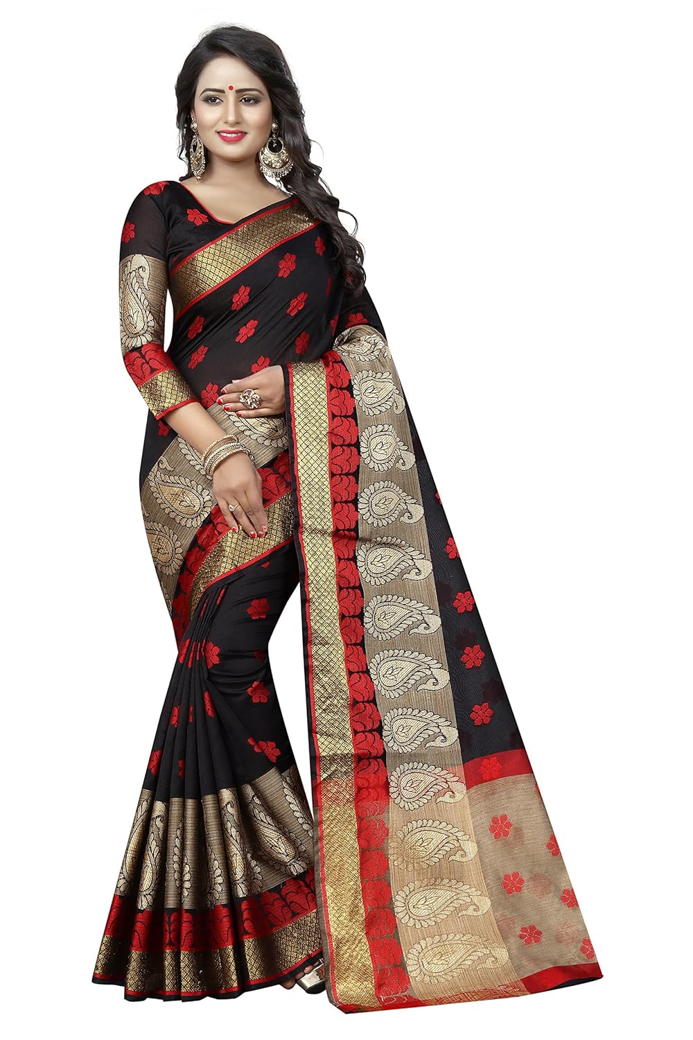 satyam weaves women's ethnic wear polycotton saree. (mango)