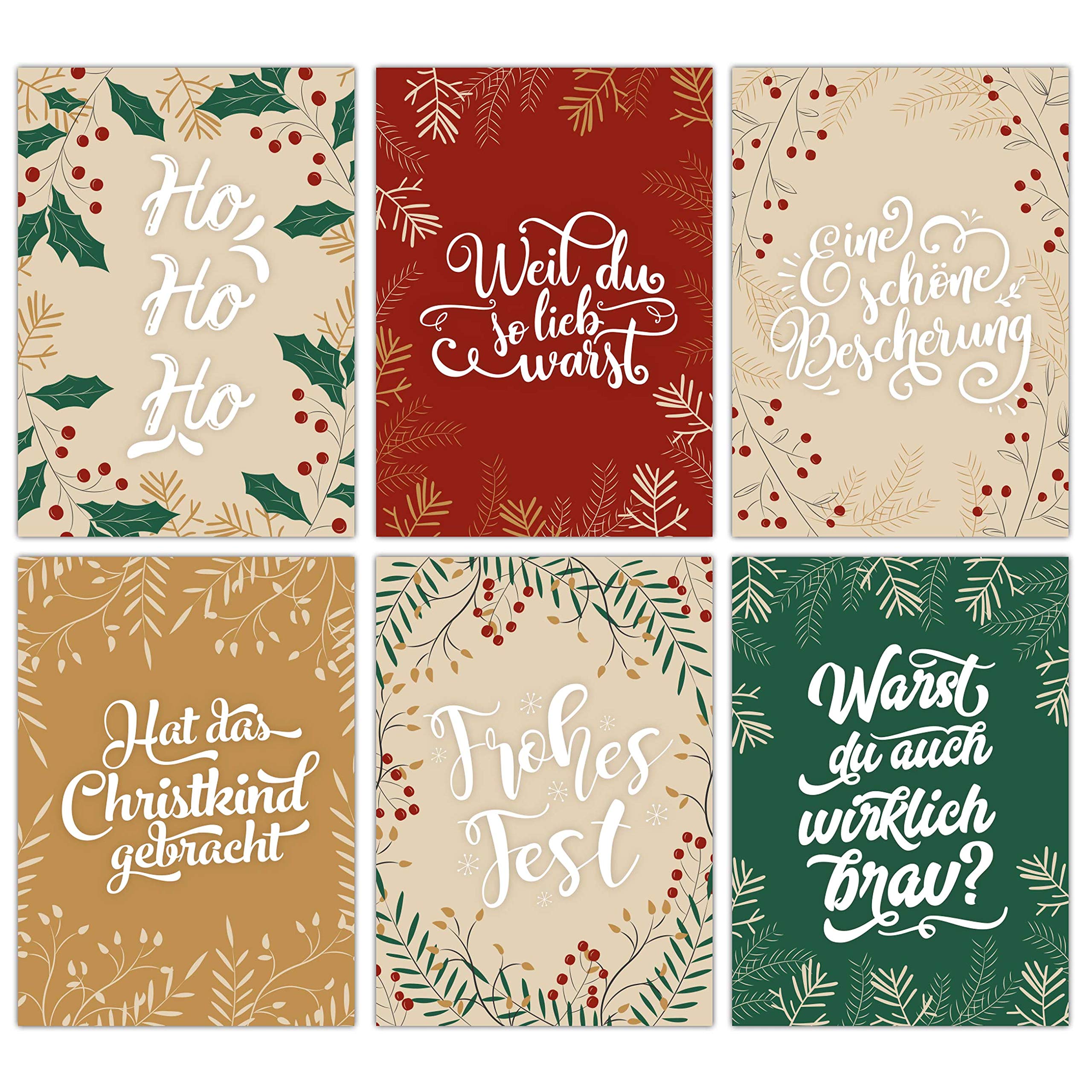 Papierdrachen Christmas Cards Set - 12 Postcards for Christmas - Art Print for Posting and Collecting - Set of 12 Hand Lettering