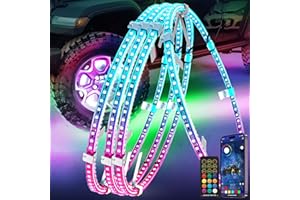 DOAUTO 4X 15.5 Wheel LED Chasings 576-LED L/R Turn Signal & Brake Wheel Underglow 2-Row Rim Ring Light Strip RF/APP, Neon Accent Underbody Kit 12V (Rotor Dia.≤14", 18"≤ Hub Inner Lip Dia.≤20")
