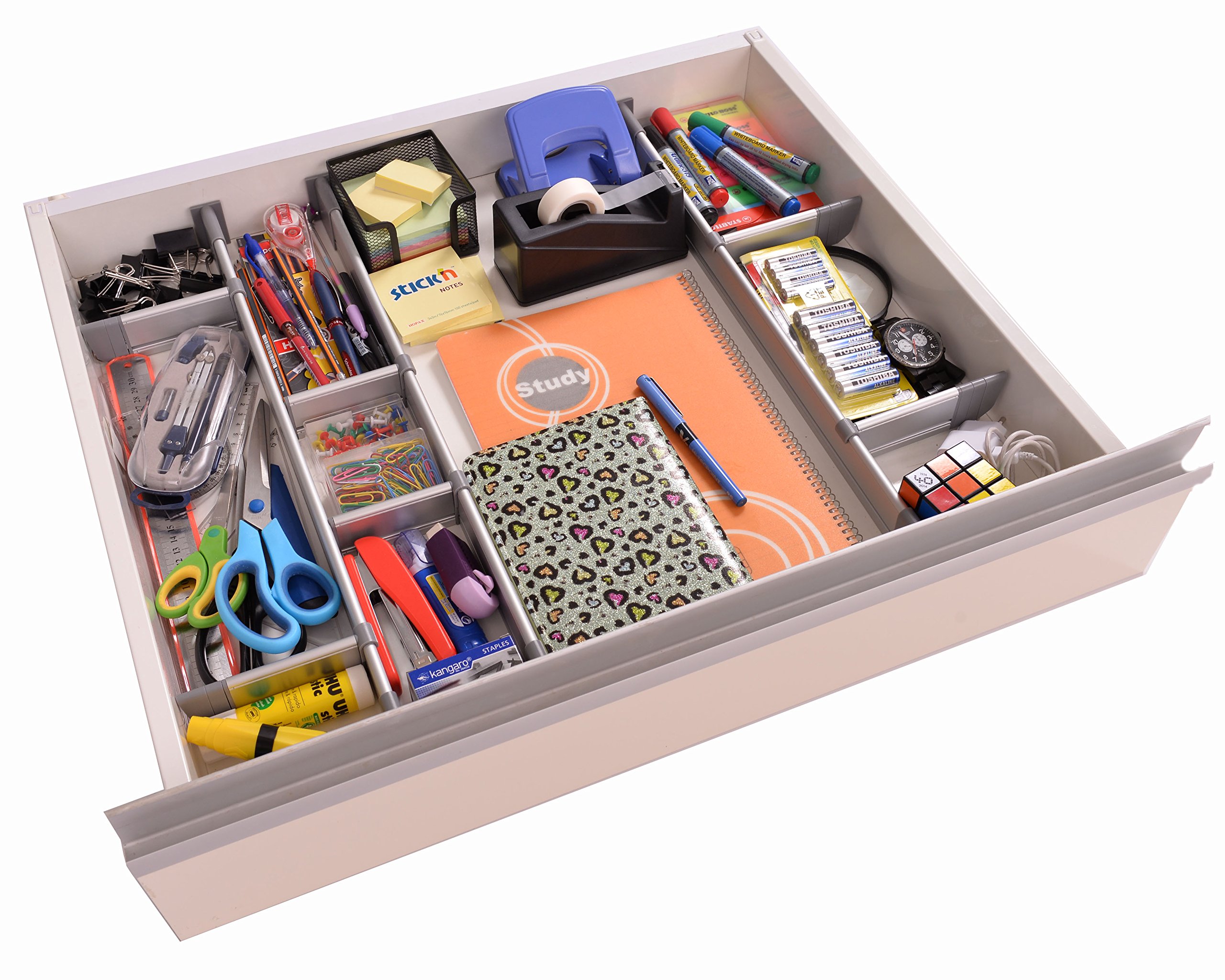 Adjustable Drawer Organizer, Customizable, Elegant Aluminum, for