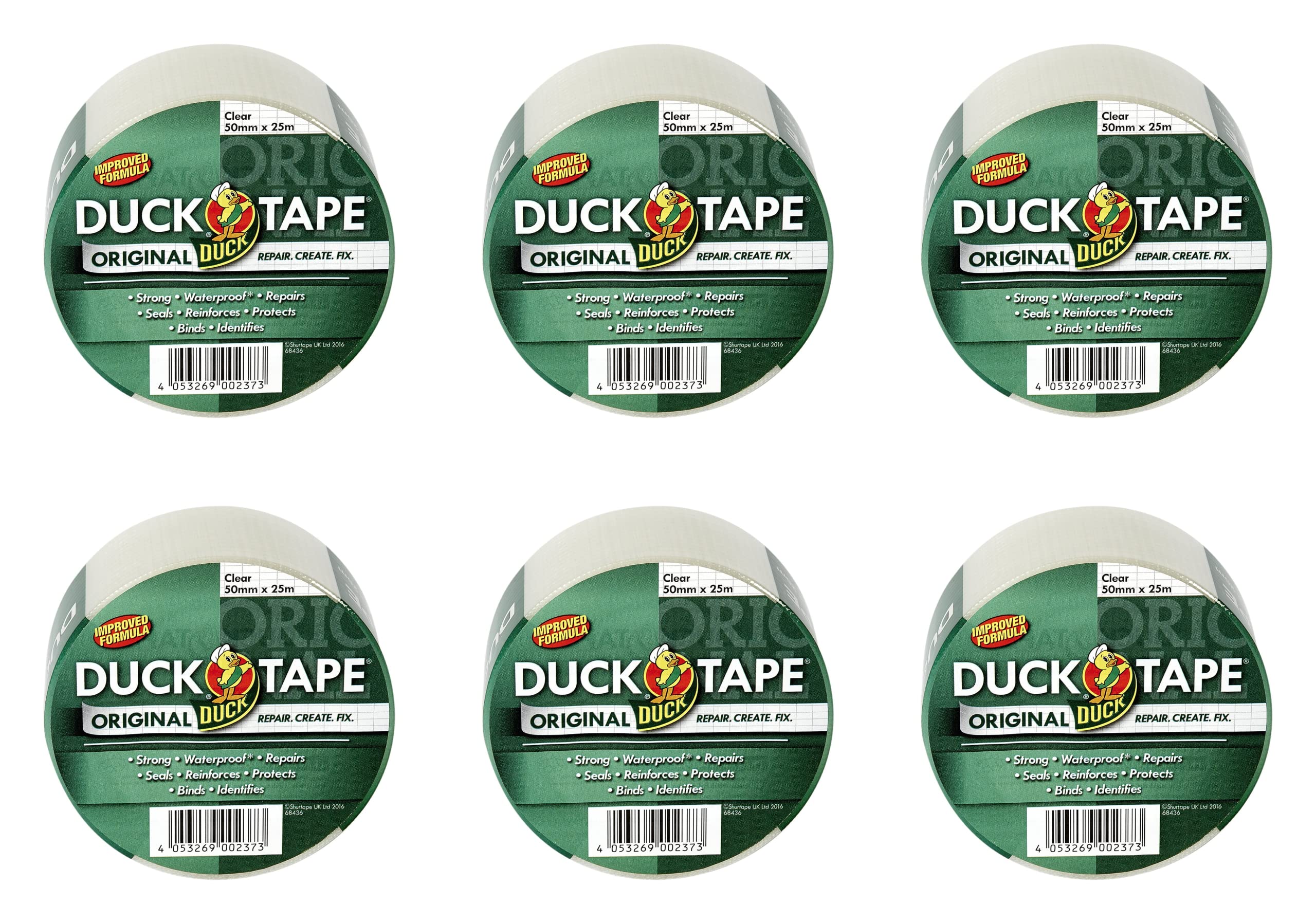 Duck Tape Original Clear, 50mm x 25m, Pack of 6