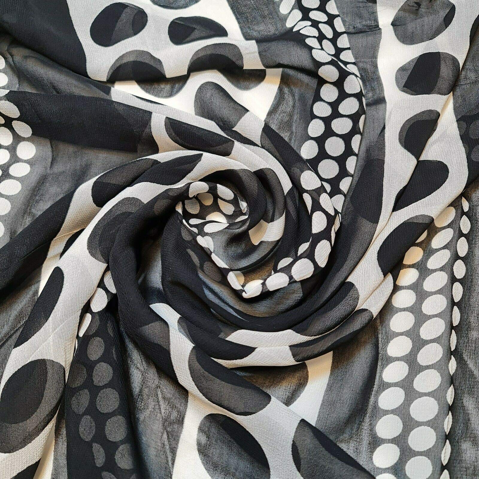 TEXTILE STATION Floral Printed Polyester Crepe Georgette Sheer Chiffon Summer Dress Fabric 44" (Pre Cut 1 Meter) (Design 16)