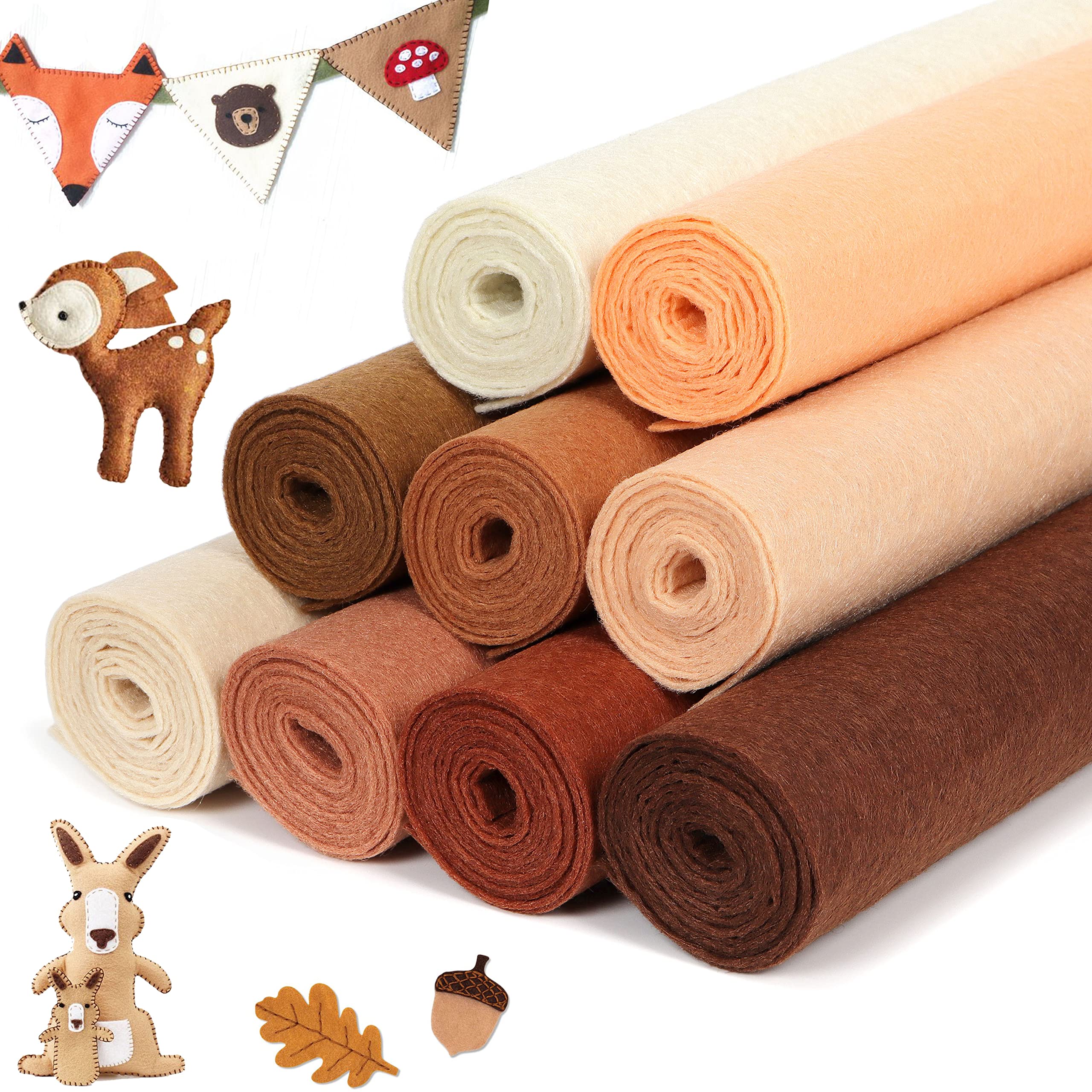 LOTOFUN 9Pcs Stiff Felt Fabric: 20x90cm Assorted Brown Colors Series Bundle Non-Woven Fabric Sheets 1mm Thick for Mother's Day DIY Craft Gifts