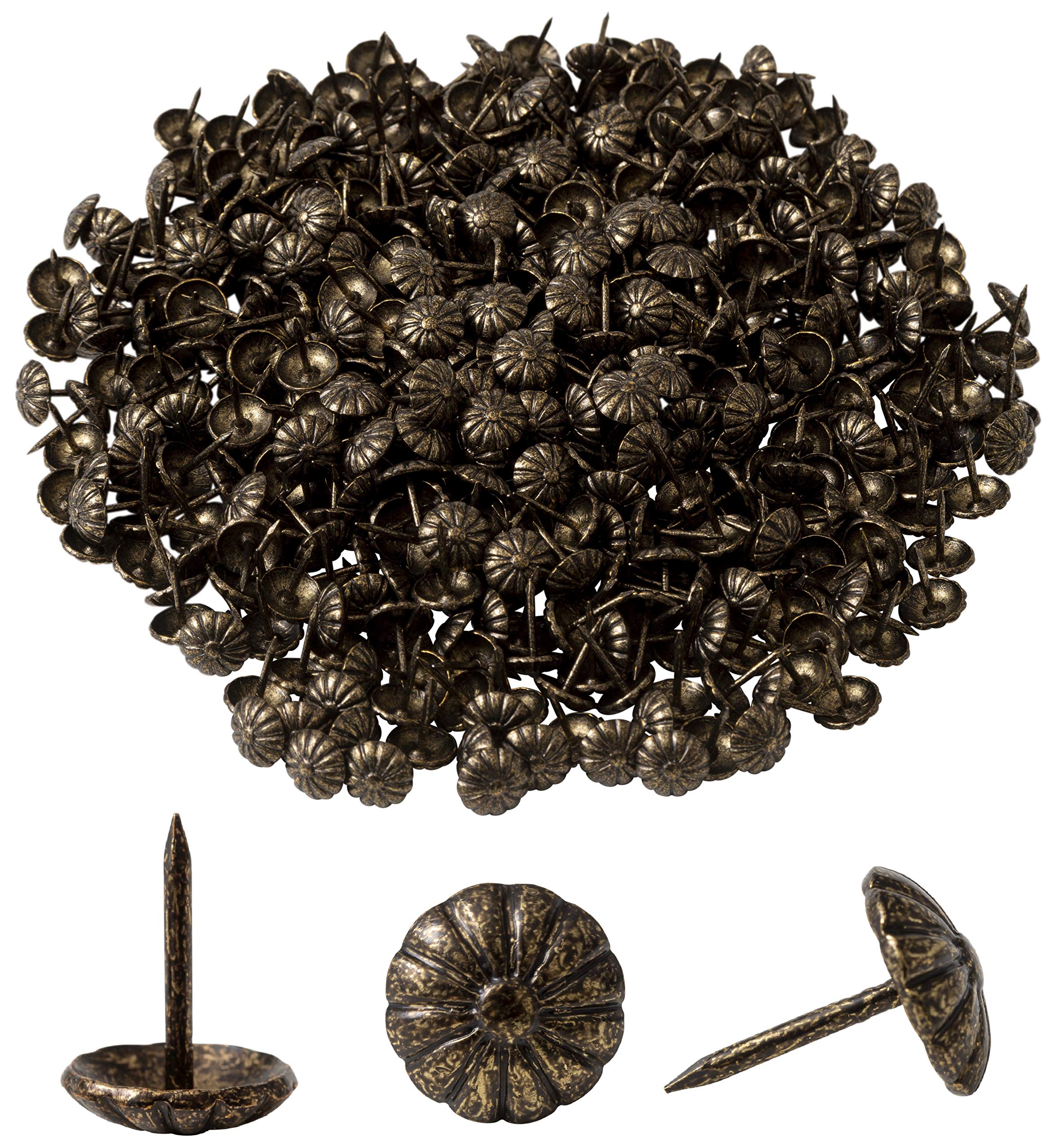 IPEA Flower Upholstery Nails - 100 Pieces - Bolette Studs Decorative for Furniture Furniture Furniture Vesititi Armchairs - Made in Italy - Metal Pins - Antique Gold Colour - 11 x 12 mm