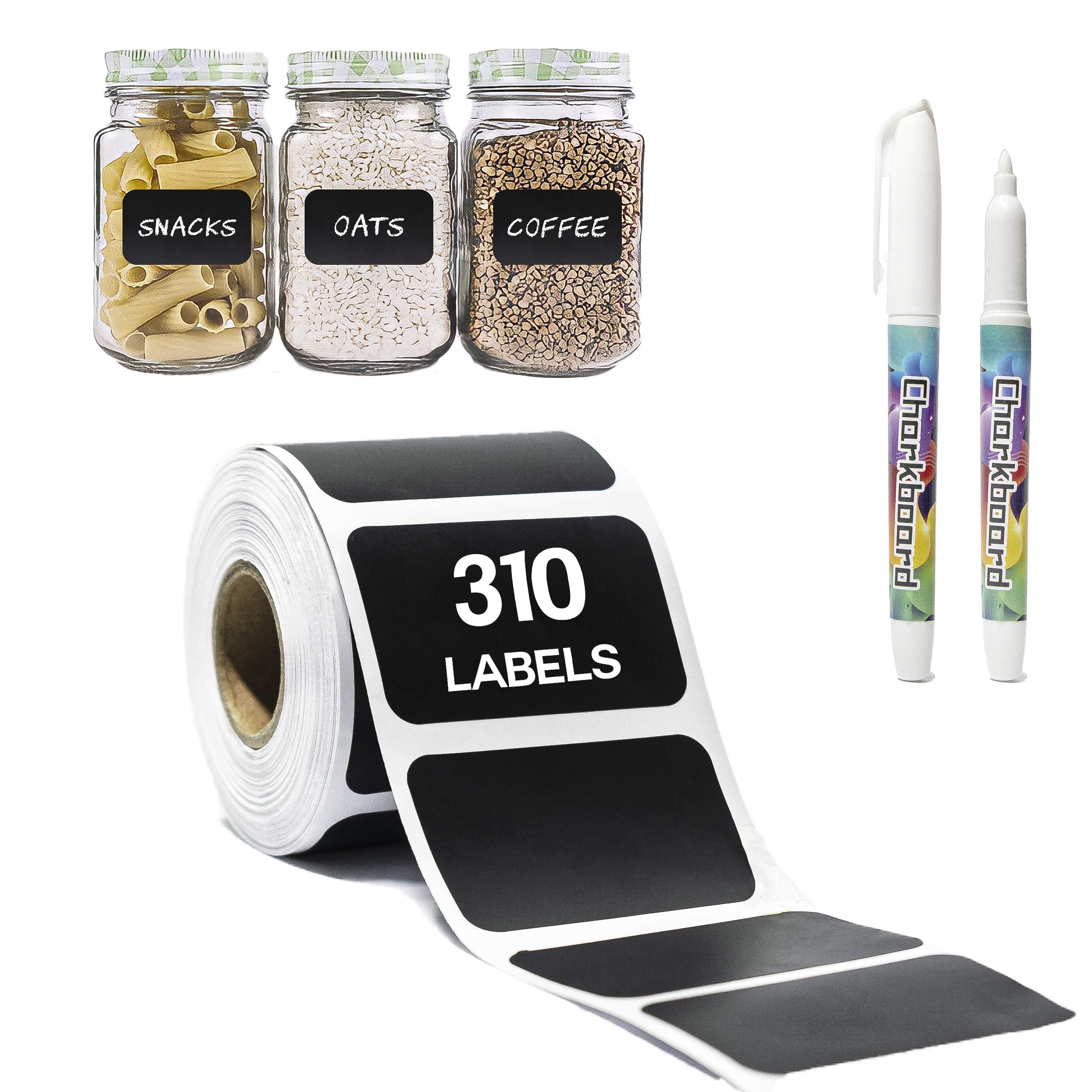 SAWA 310 Chalkboard Labels with 2 Chalk Markers, Label Stickers for spice jars, mason jars, Pantry, food containers, storage bins, Reusable Waterproof Blackboard Stickers, Office and Kitchen organizer