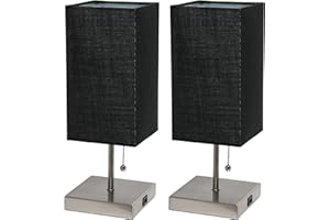 Simple Designs Petite Stick Lamp with USB Charging Port and Fabric Shade 2 Pack Set