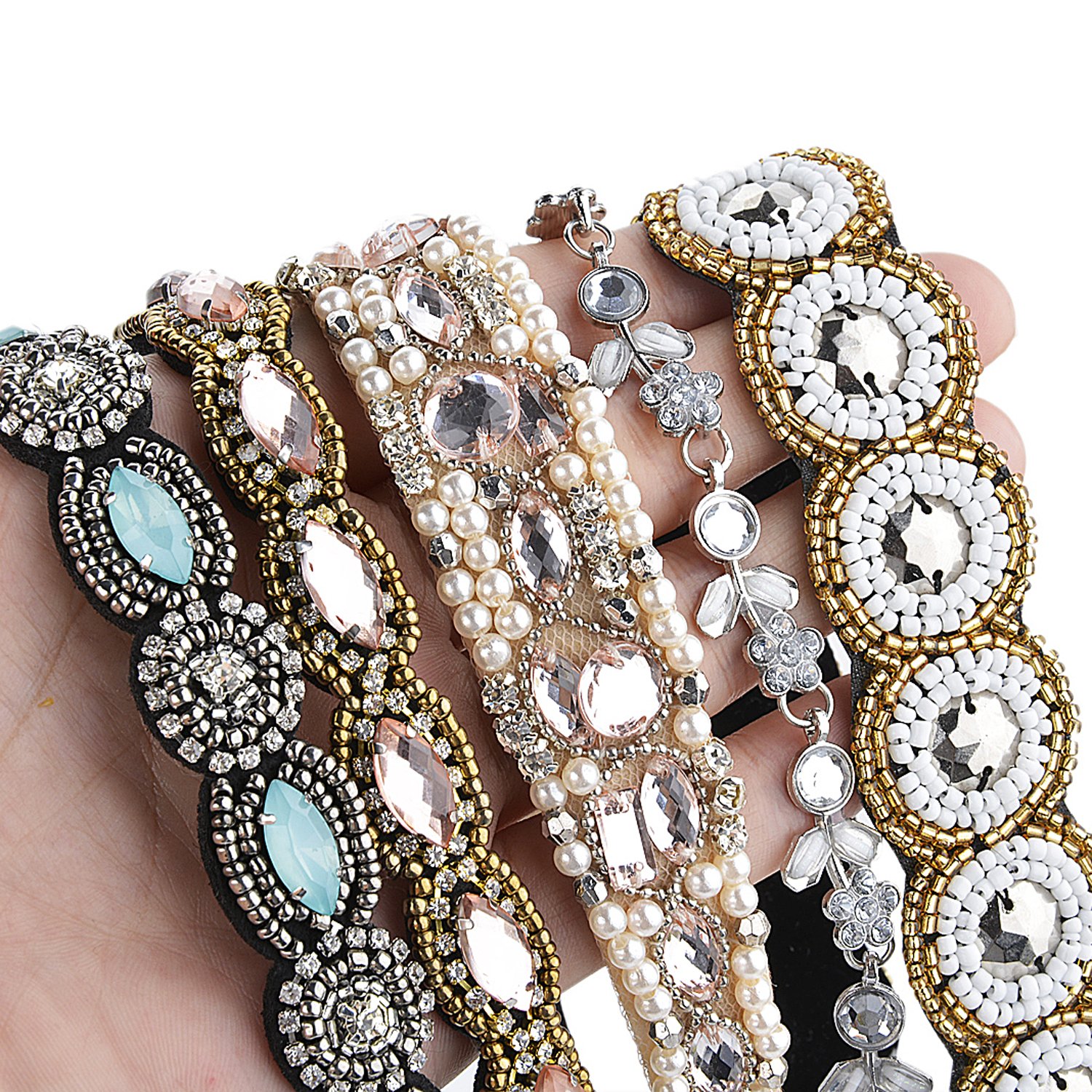 Fascigirl Rhinestone Headbands, 5PCS Jeweled Decorative Forehead Diamond Headband Crystal Headband Beaded Headbands for Women Birthday Gift with Stone