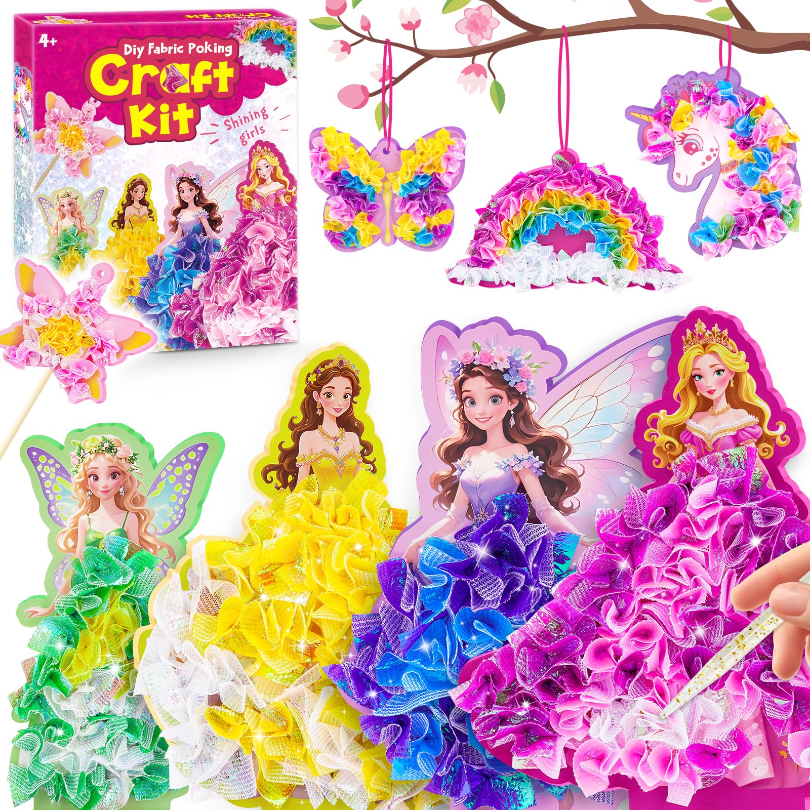 Poke in Art Craft Kits for Kids Gifts for 5 6 7 8 Year Old Girls | Arts and Craft Kits for Kid Toys Age 4-12 | Flower Fairy Princess Toy for 6-7-5-8 Year Old Girl Gifts Birthday Party Favours Presents