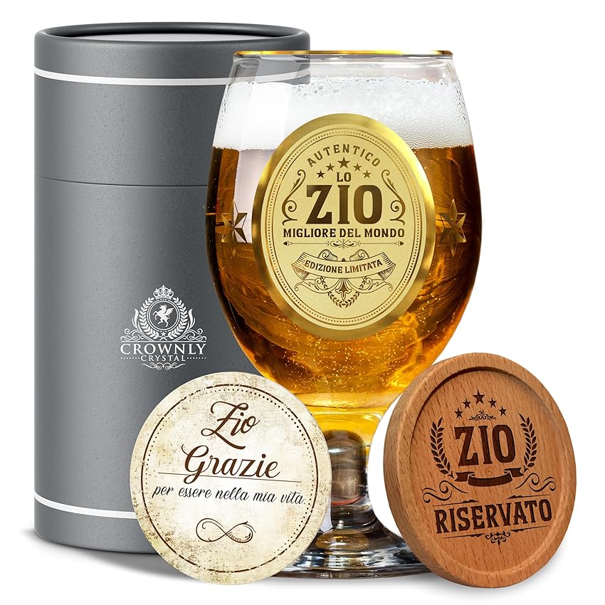 CROWNLY CRYSTAL® Bicchiere Birra Personalizzato - Regalo Per Zio Da Nipote